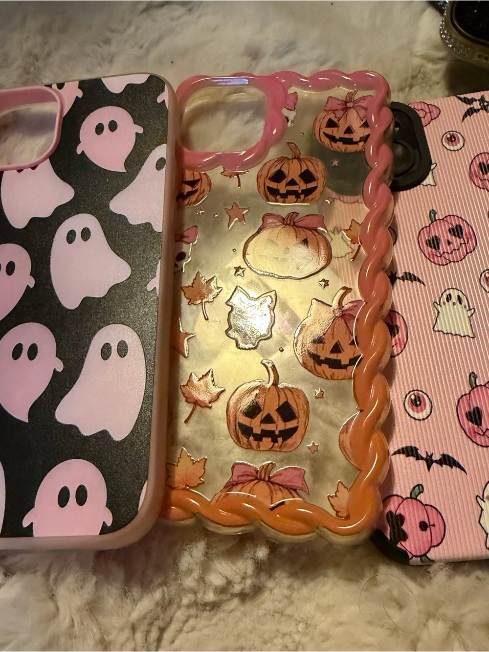 Pink Pumpkin Halloween iPhone 15 plus  Cases- Cute Pink Pumpkin & Pink Ghosts